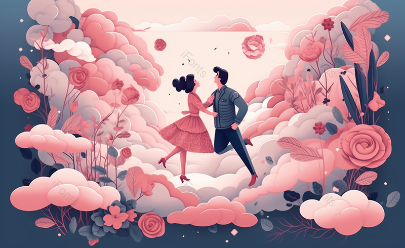 卡通风浪漫情侣花朵手绘插画,插画/手绘图,插画/手绘图库,插画/手绘图下载,插画/手绘